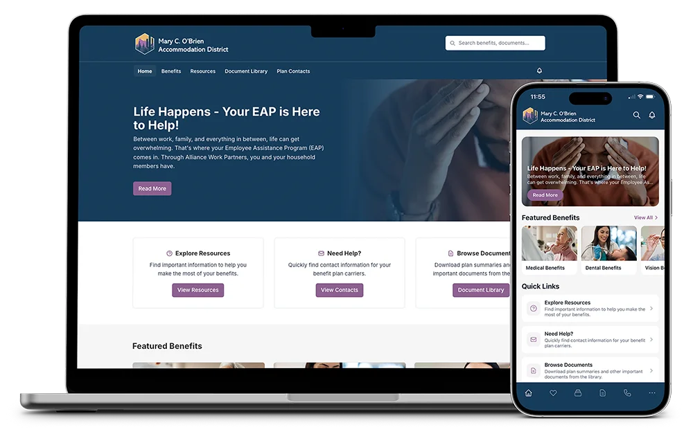 Branded benefits website and mobile app for a school district